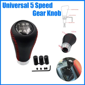 Universal 5 Speed Car Manual Gear Stick Shift Knob Shifter Stitch PU Leather @ - Foto 1 di 9