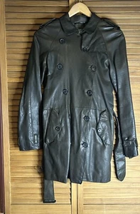 Vintage Burberry London Trench Coat Double Breasted Brown Lamb Leather Size 6 - Picture 1 of 17