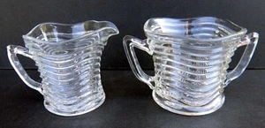 Art Deco Clear Glass Sugar & Creamer ‘Waverly’  c.1930s Crown Crystal Glass Co. - Picture 1 of 13