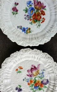 2 Top Antique 18th./ 19th. Century Meissen handpainted flowers relief plates - Picture 1 of 12