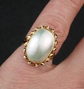14k Solid Gold Mabé Pearl Oval 16mm x 11mm Ring Size 5.75