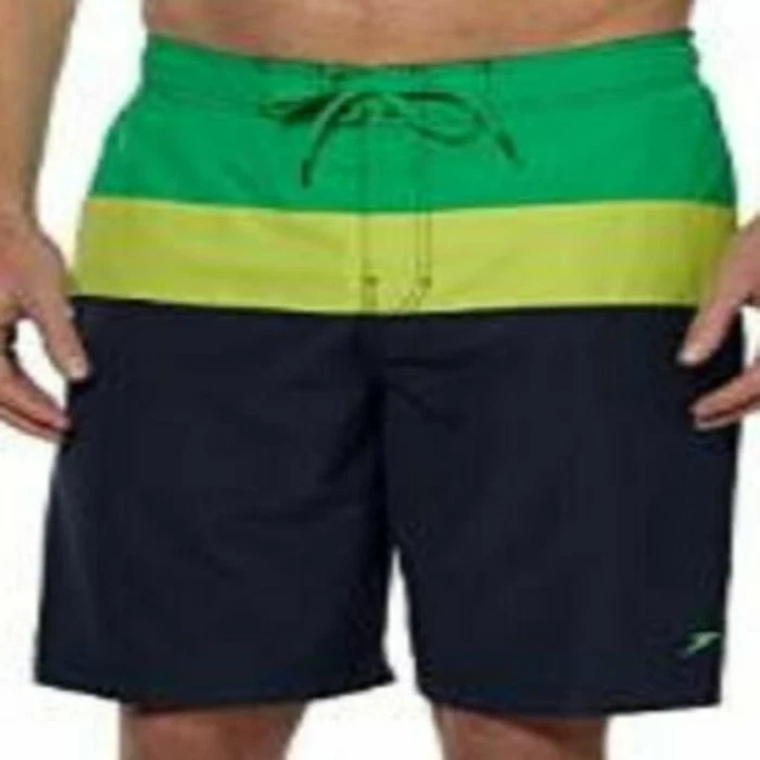 Speedo Horizon Swim Trunks / Board Shorts Navy/yellow/green M
