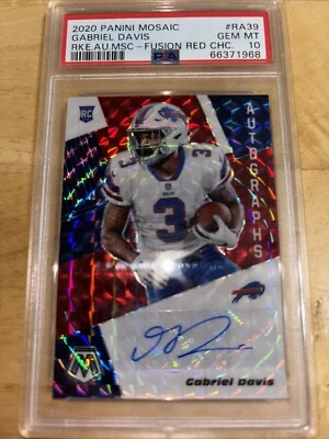 2020 Panini Mosaic Fusion Red Prizm RC Auto Gabriel Davis PSA 10 Buffalo Bills - Image 1 of 2