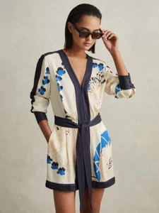 REISS Isabella Printed Belted Playsuit in Blue - Picture 1 of 6