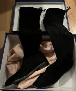 Genuine Stuart Weitzman Over The Knee Boots SIZE 7/5 Black Suede Flat Lowlander - Picture 1 of 5