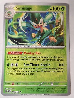 Simisage 005/182 Sv04: Paradox Rift Pokemon Reverse Holo Foil Nice! - Image 1 of 3