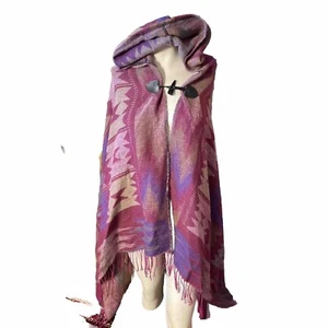 Handmade Hooded Cape Shawl One Size Purple Pinks Mauve - Picture 1 of 16