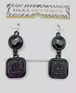 NWT Dana Buchman Black Sparkle Square Dangle Drop Earrings - Picture 1 of 5