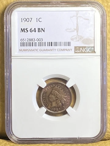 1907 Indian Head Cent - NGC MS64 BN - Amazing Blue / Purple Toning - # 883003 Cover