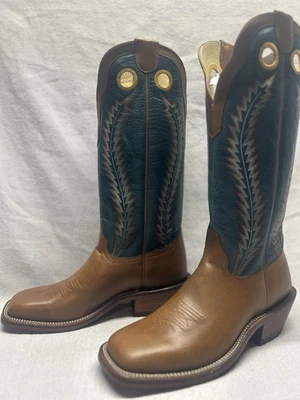 NUEVAS Botas de Paseo Buckaroo Hondo Para Hombre 12 D Cuero de Toro Azul y Tostado Agujeros Foto 1 de 4