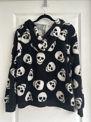 Chaqueta con Capucha Nobo Skulls Corazón 1/4 Cremallera Sherpa Polar Talla XL (15-17) Negra Blanca Foto 1 de 4
