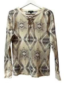 LRL Ralph Lauren Women's Top Size XL Henley Thermal Aztec Southwestern Tie L/S - Picture 1 of 12