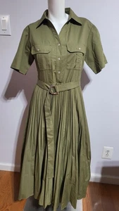NUOVO ABITO DONNA ELIE TAHARI QUADRIFOGLIO MANICA CORTA PLISSETTATO MIDI SHIR TAGLIA 2 - Foto 1 di 4