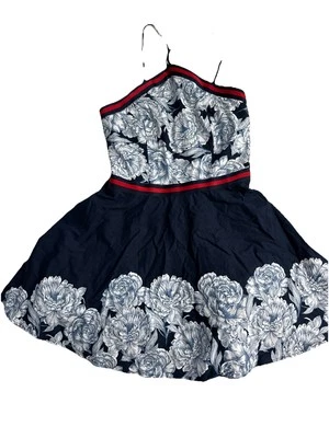 Vestido Patinador Bailey Azul Marino y Rojo Floral Cuello Alto Mini Acampanado Elastizado Talla Med Foto 1 de 4