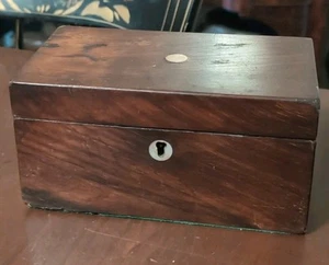 Antique Tea Caddy Wood Box 19th C Fitted Interior MOP - Picture 1 of 14