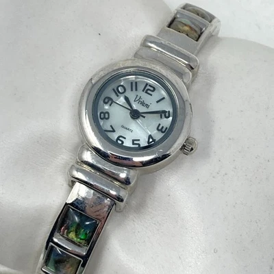 Vivani Abalone Watch Women 21mm Silver Tone Hinged Cuff MOP New Battery 6.25" - Image 1 of 4
