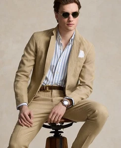 Polo Ralph Lauren Mens Modern fit Suit Jacket Blazer 46 R Beige Solid - Picture 1 of 6