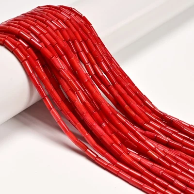 Red Bamboo Coral Round Tube Shape Beads Size 4x7mm 15.5'' Strand - Image 1 of 2