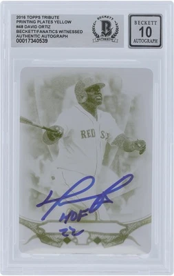 David Ortiz Red Sox Signed 2017 Topps Tribute #48 #1/1 BAS 10 Card w/HOF 22 Insc - Image 1 of 3
