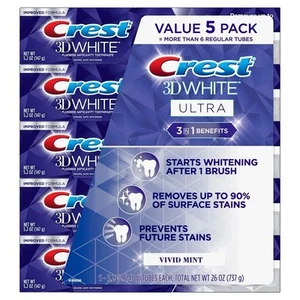 Crest 3D White Ultra Whitening Toothpaste, Vivid Mint (5.2 oz., 5 pk.) - Picture 1 of 1