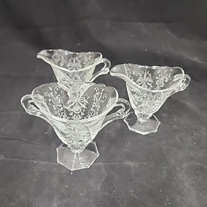 Vintage HEISEY Etched ORCHID Pattern Crystal Glass Creamer Sugar Bowl Set - Picture 1 of 7