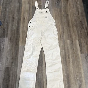Women’s Carhartt Loose Fit White Overalls Small (4-6) OR2438-W Double Knee STAIN - Picture 1 of 20