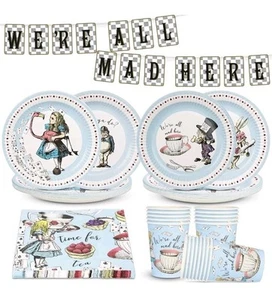 Alice In Wonderland Party Supplies Set Great For Mad Hatter Tea Party Plates Cup - Picture 1 of 11