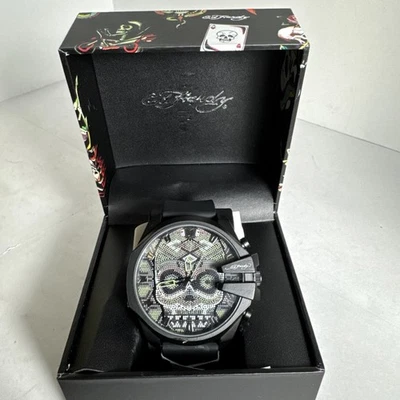 Ed Hardy Reloj Hombre Esfera Calavera Negro Mate Pulsera Analógico 53 mm Totalmente Nuevo con T Foto 1 de 4