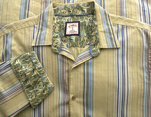 JERRY GARCIA Shirt Mens Large Button Front Green Contrast Cuff Long Sleeve - Picture 1 of 3