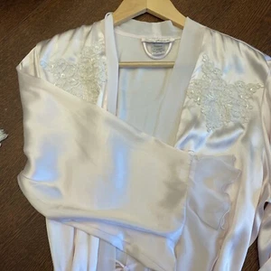 Pnk Poly Satin Chiffon Ruffle LINEA DONATELLA Short Wrap Robe Attached Belt L/XL - Picture 1 of 13