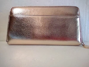 Liz Claiborne Zip Around Wallet Gold Faux Leather credit card & outside Pockets - Picture 1 of 3