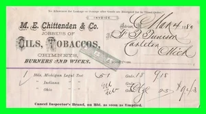 1880 Adrian, MI M.E. Chittenen & Co Oils Tobaccos Wicks Matches Letter Head Bill - Picture 1 of 3