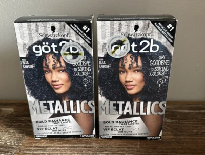 Lote de 2 colores de cabello permanentes Schwarzkopf Got2B Metallics #M66 azul carbón nuevos en caja Foto 1 de 3