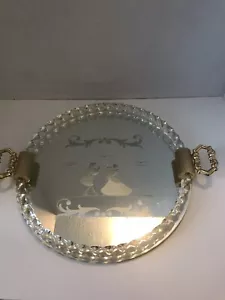Specchio vintage italiano in vetro inciso Murano ~ coppia corteggiatrice ~ vassoio vanità - Foto 1 di 8