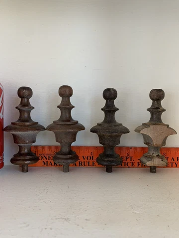 Set of 4 Four Vintage Turned Wood Finials Wooden Finial Bed Clock Cabinet Mirror Cover