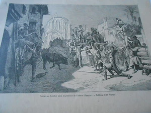 Gravure 1866 - Courses de Novillos dans la province de Valence Espagne Taureau - Imagen 1 de 1