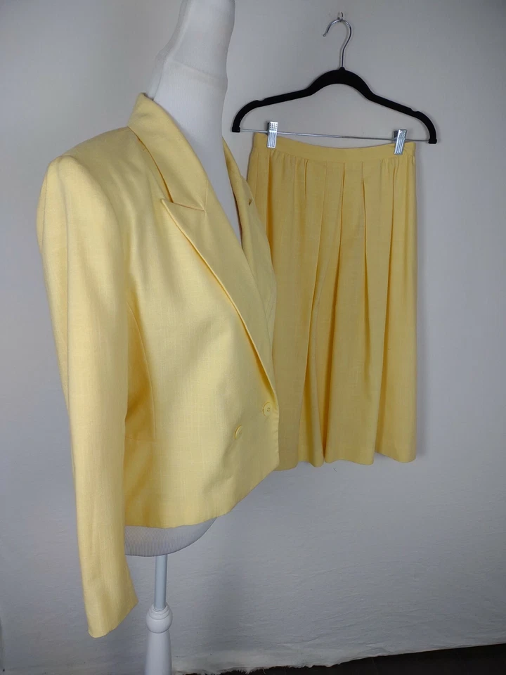 Traje Falda Ashley Brooke Mujer Talla 10p Amarillo Mezcla Lino S81 Foto 1 de 4