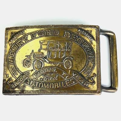 Hebilla de cinturón de latón modelo T vintage HENRY FORD Detroit Automóvil Record año Foto 1 de 4