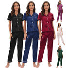 Womens Silk Satin Pajamas Set Ladies Short Sleeve Sleepwear Loungewear Nightwear