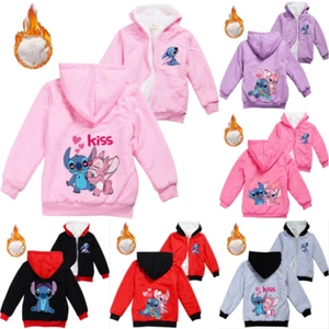 Kids Boys Girls Angel Stitch Warm Fleece Hoodies Zipper Cardigan Jacket Coat UK - Picture 1 of 54
