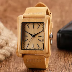 Orologio in legno da uomo legno naturale da uomo orologi in bambù movimento quarzo cintura in pelle - Foto 1 di 6