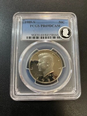 1989 S PROOF KENNEDY HALF DOLLAR PCGS PR-69 DCAM - CLAD PROOF - CERTIFIED - 50C - Image 1 of 2