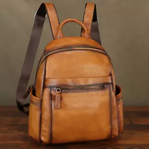 Genuine Leather Backpack purse for Women Knapsack Handmade Retro Casual Satchel - Picture 1 of 13