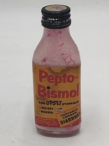 VTG PEPTO BISMOL 3 Sided Glass Bottle w/ Paper Labels Prop Display - Picture 1 of 9