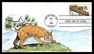 Mayfairstamps US FDC 1990 Bobcat Hand Painted Nita First Day Cover aau_60321 - Picture 1 of 2