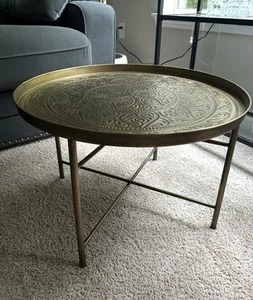 24” Round Coffee Table with Hammered Tray Top and Metal Frame Gold - Picture 1 of 6