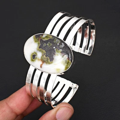 绿森林碧玉宝石民族手工可调节手镯首饰 CB-613 — 第 1/3 张图片