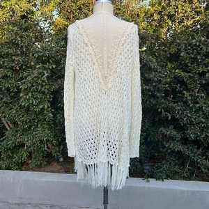 Elfenbein Strick Häkel Netz Fransen Cardigan - Bild 1 von 6