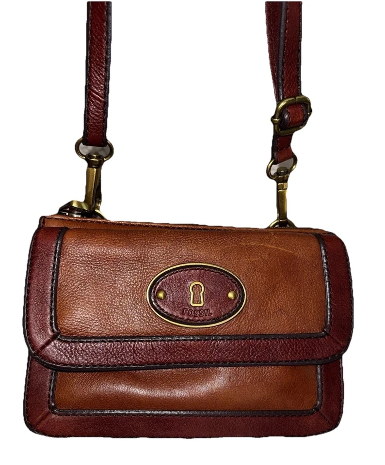 Bandolera/bolso de hombro/cartera de mano vintage Fossil de cuero de dos tonos sin dije de llave Foto 1 de 4