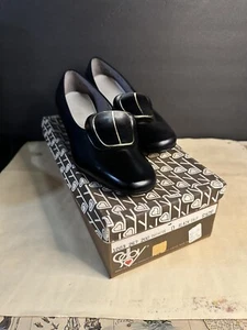 Selby Vintage Black Women's 6.5 E Leather Black Pumps Shoes 1960s 1970s Buckle - Picture 1 of 24